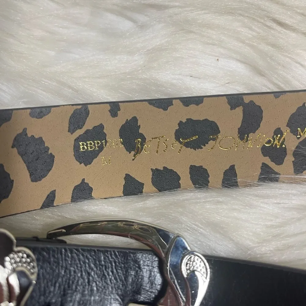 Betsey Johnson synthetic Black medium Belt with silver to buckle gently used.